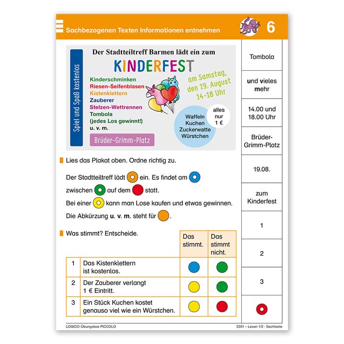 LOGICO-Übungsbox PICCOLO Lesen 1/2 | Beispielkarte 16