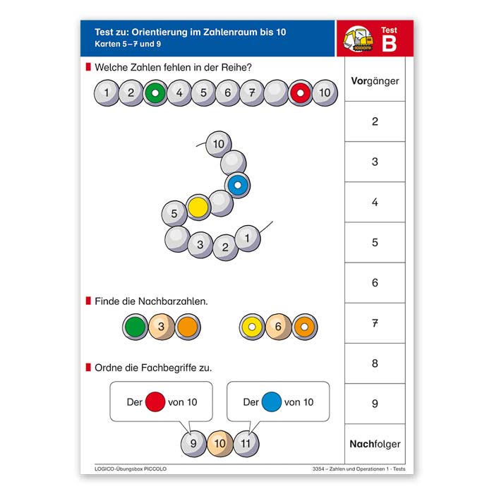 Zahlen und Operationen 1 | LOGICO-Übungsbox PICCOLO | Testkarte
