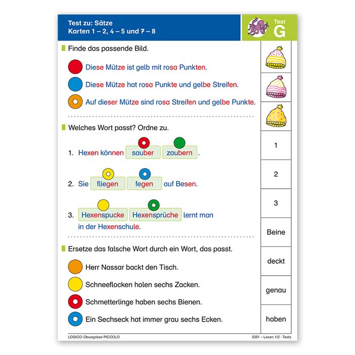 LOGICO-Übungsbox PICCOLO Lesen 1/2 | Beispielkarte Testkarte